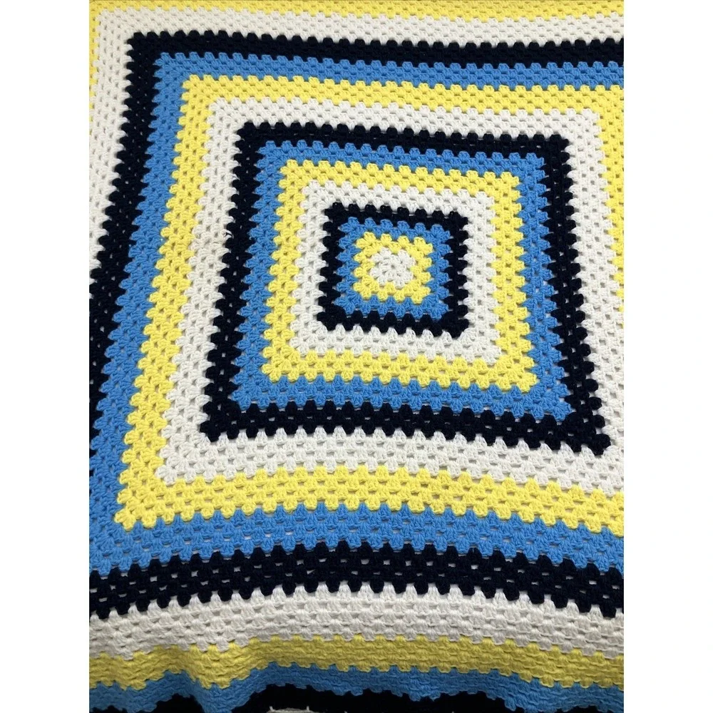 VTG Afghan Crochet Knit Granny Concentric Square Retro Lap Blanket Throw 57x57